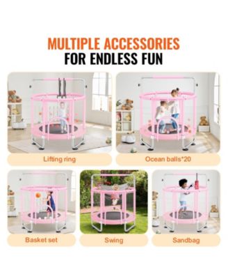 Kids Trampoline, 55", Indoor/Outdoor w/ Enclosure Net & Basketball Hoop, for Ages 3