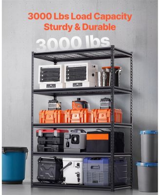5-Tier Storage Shelves, 3000-Lb Capacity, 24"D x 48"W x 72"H, Adjustable Heavy-Duty Utility Rack, Black
