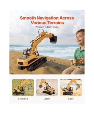 Remote Control Excavator Toy, 15 Channel, 3 in 1 Remote Control Digger with Metal Shovel, 1:14 Scale RC Excavator