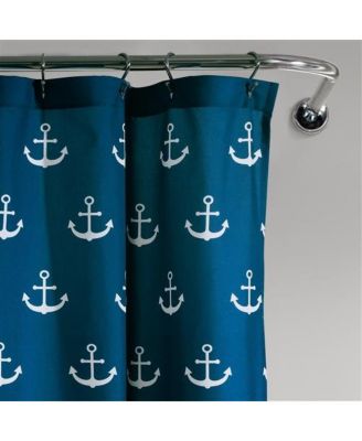 Navy White Anchor Pattern Polyester Shower Curtain, 72-Inch