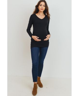 Maternity Casual Side Ruched Long Sleeve Top