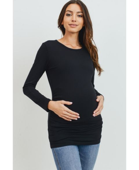 Женский топ Hello Miz Casual Long Sleeve Side Ruched Crewneck Maternity Top, цвет: Чёрный