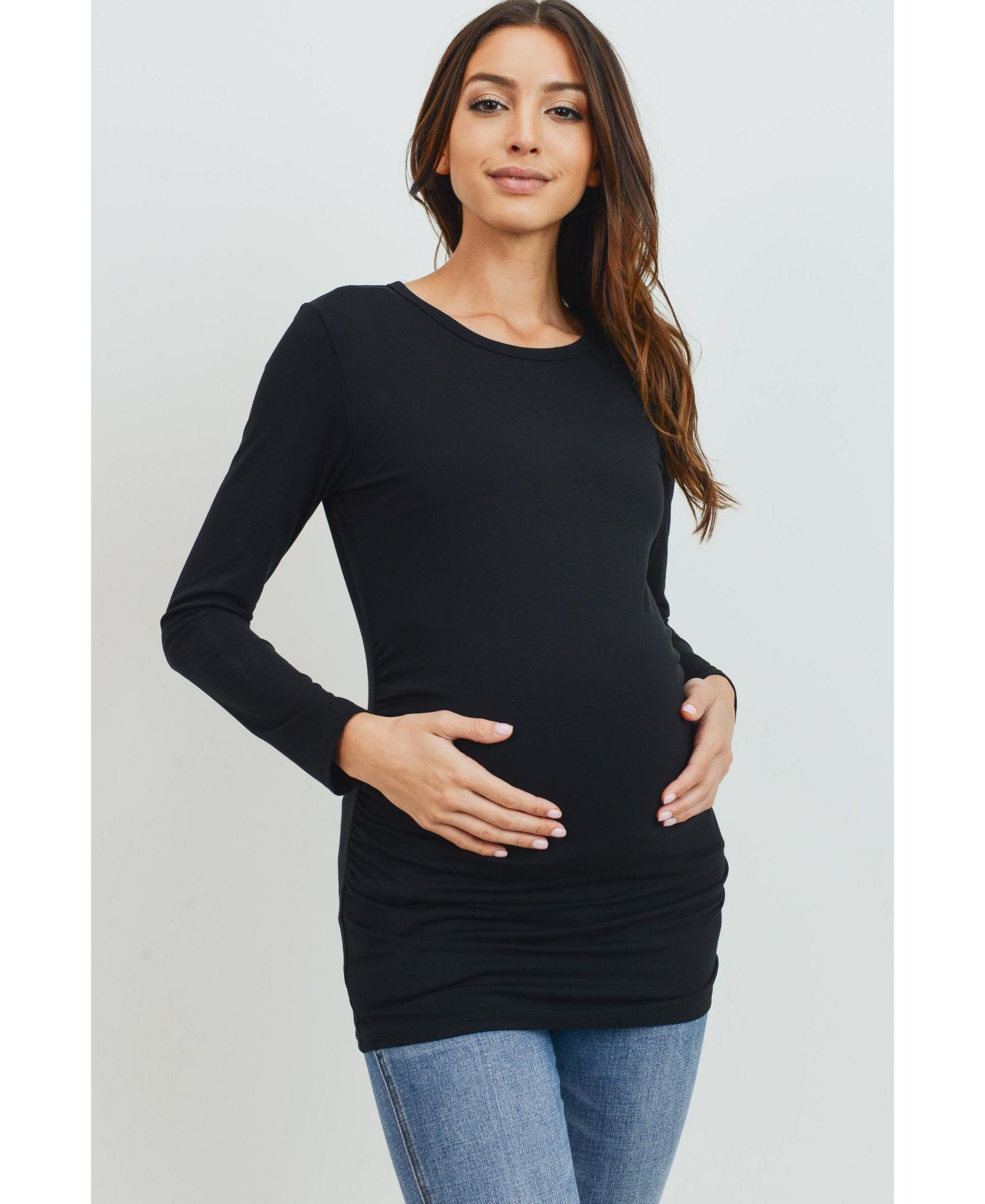Women's Casual Long Sleeve Side Ruched Crewneck Maternity Top