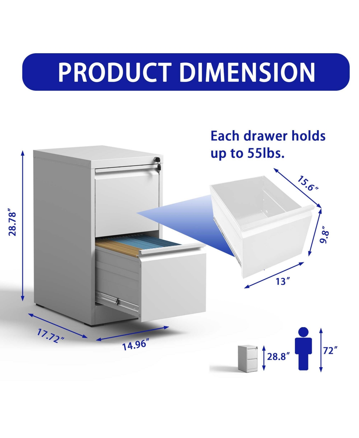 Boyel Living 2 Drawer Metal Vertical File Cabinet with Lock Office Home Steel Vertical File Cabinet for A4 Legal
