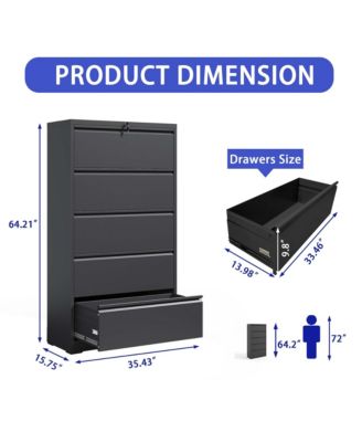 5 Drawer Metal Lateral File Cabinet , Lockable File Cabinet for Home Office, Locking Metal File Cabinet for Legal/Letter/A4/F4 Size