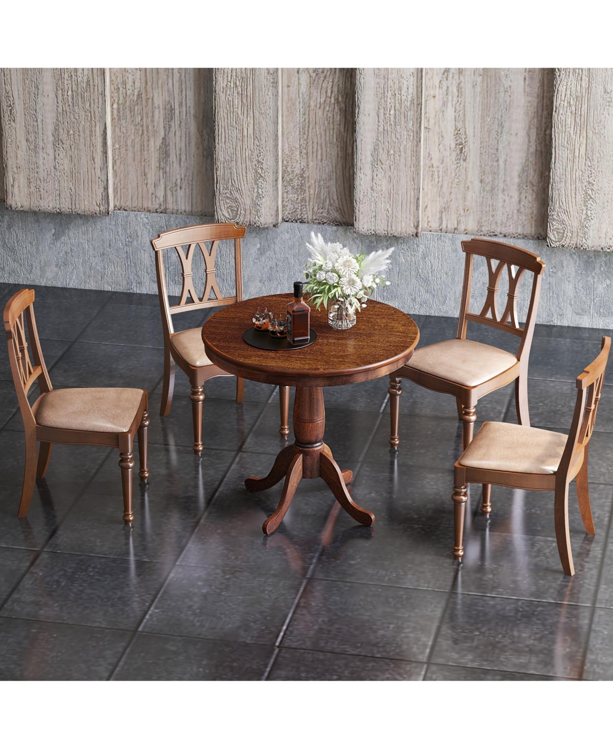 sumyeg 32" Wooden Round Pub Pedestal Side Table