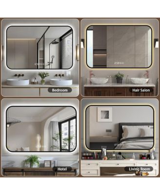 48x32 LED Bathroom Mirror, Wall Mount Anti-Fog Vanity Mirror with High-Definition Tempered Glass and Tri-Color Lighting for Wall Decor