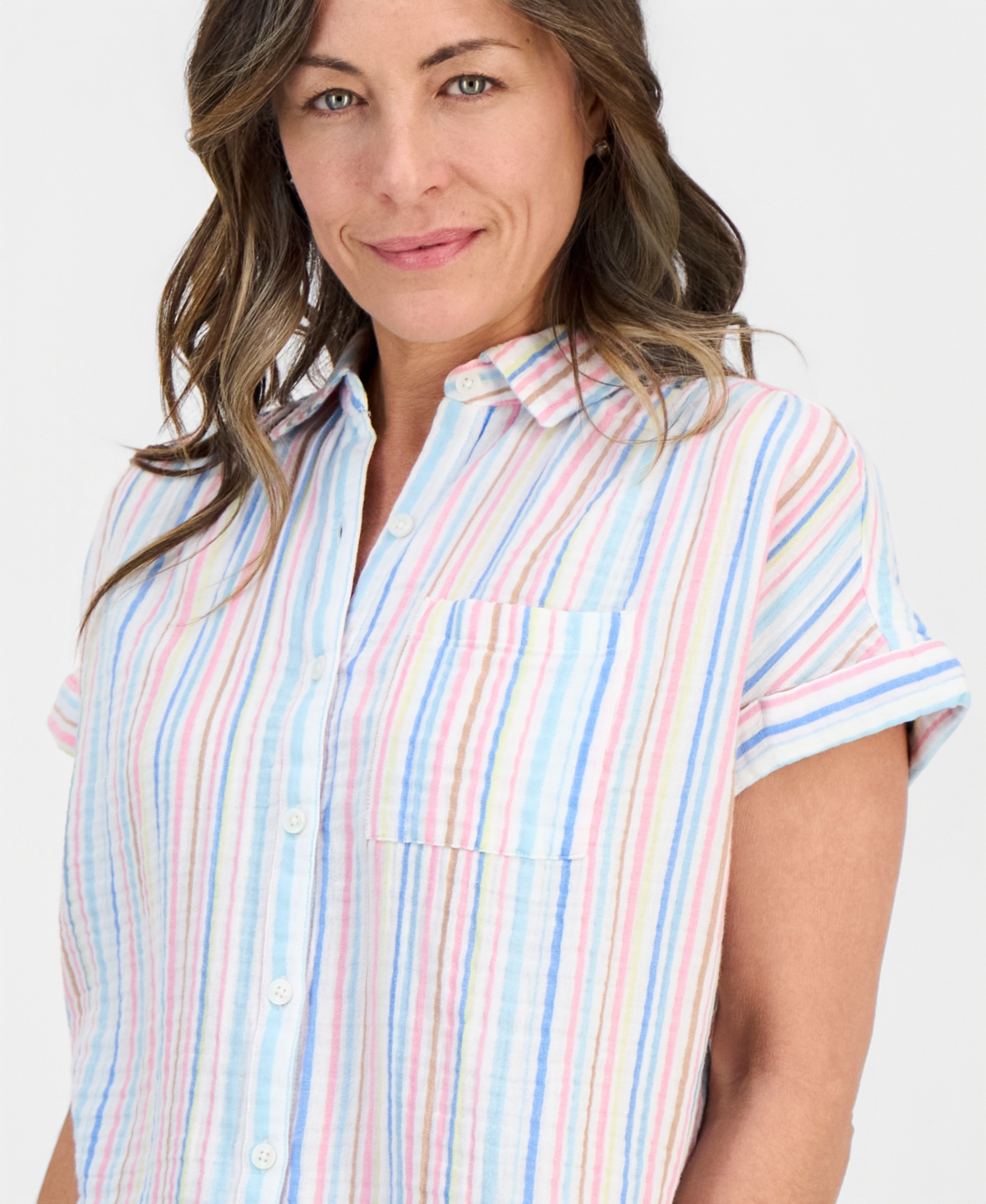 Style & Co Petite Cotton Striped Camp Shirt, Macy's Exclusive