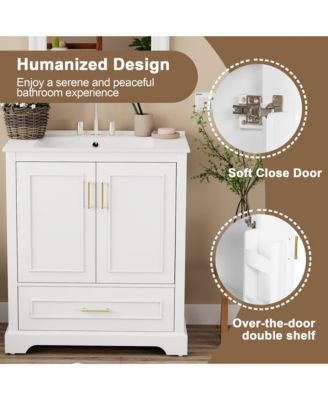 Freestanding 30 in. Bathroom Vanity with Sink, MDF and Solid Wood Frame, 1 Divider Drawer and 2 Soft-close Doors (Double Shelf on Door)
