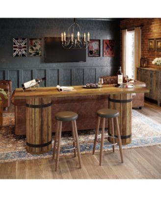 70.9-Inch Long Bar Table, Counter Height Pub Table, Industrial Bar Height Table, Brown