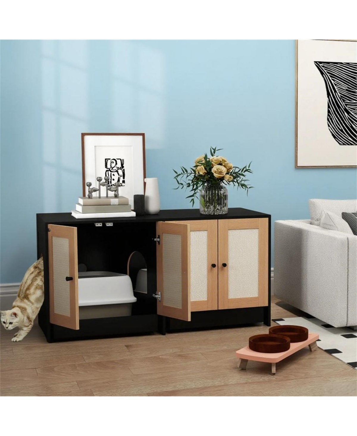 Aostirmotor Cat Litter Box Enclosure for 2 Cats or Kittens in Black