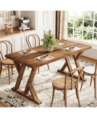 63" Solid Wood Farmhouse Dining Table for 4–6, Brown