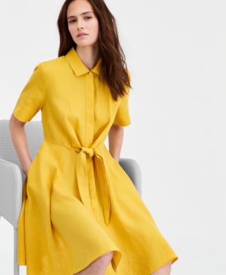 Women's 100% Linen Tie-Front Fit & Flare Dress