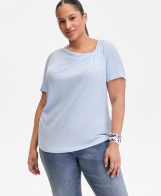 Plus Size Asymmetric Neck Short-Sleeve Top