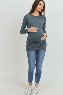 Women's Casual Long Sleeve Side Ruched Crewneck Maternity Top