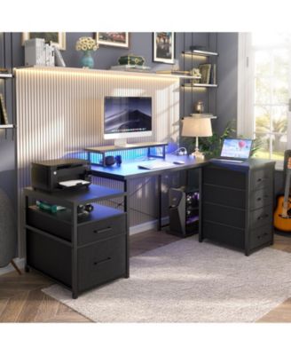 Reversible L Shaped Desk with 6 Drawers, 70.8'' Large Computer Desk with Outlets, Monitor Stand & CPU Stand