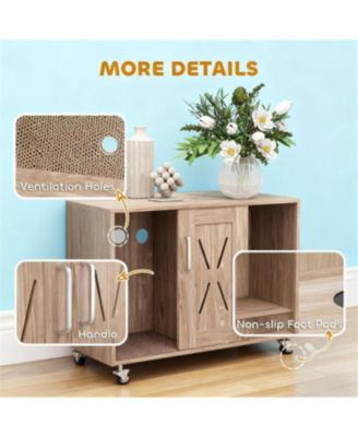 Cat Litter Box Enclosure with Scratching Board in Walnut Brown