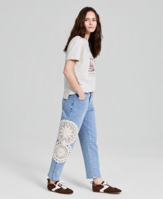 Women's High-Rise Crochet-Trim Ankle Jeans