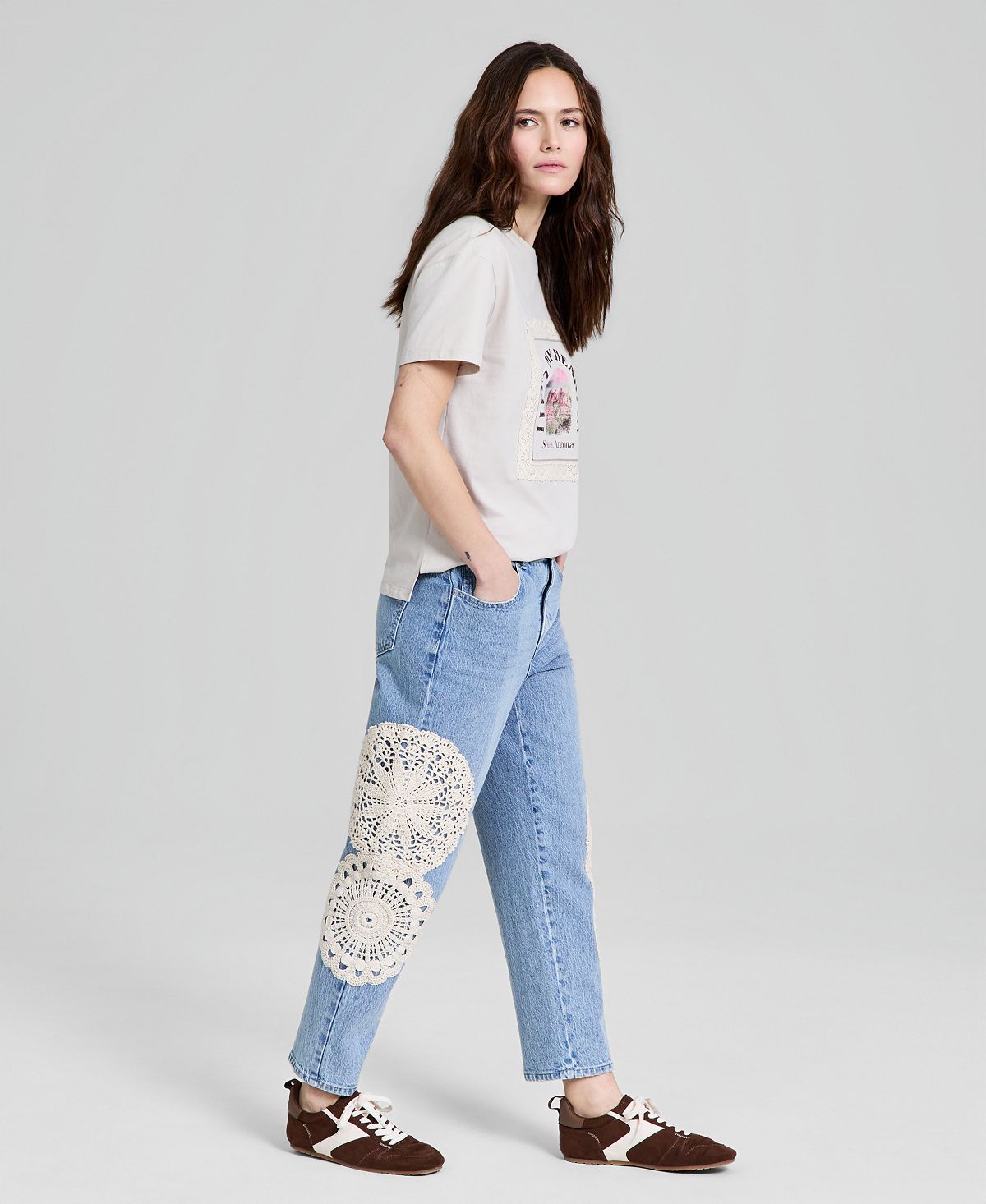 And Now This Women's High-Rise Crochet-Trim Ankle Jeans, Macy's Exclusive view 3 — MAYCSS fashion products