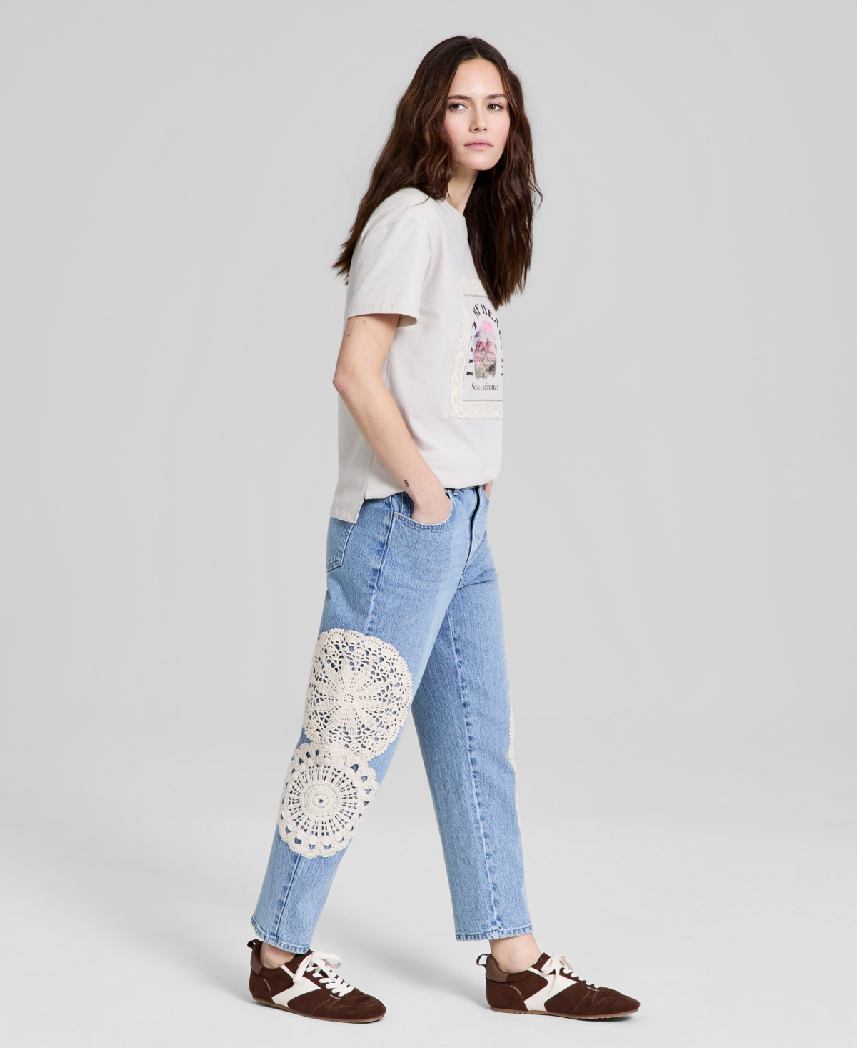 And Now This Women's High-Rise Crochet-Trim Ankle Jeans, Macy's Exclusive