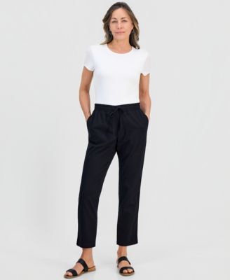 Petite Twill-Tape Tapered Pull-On Pants
