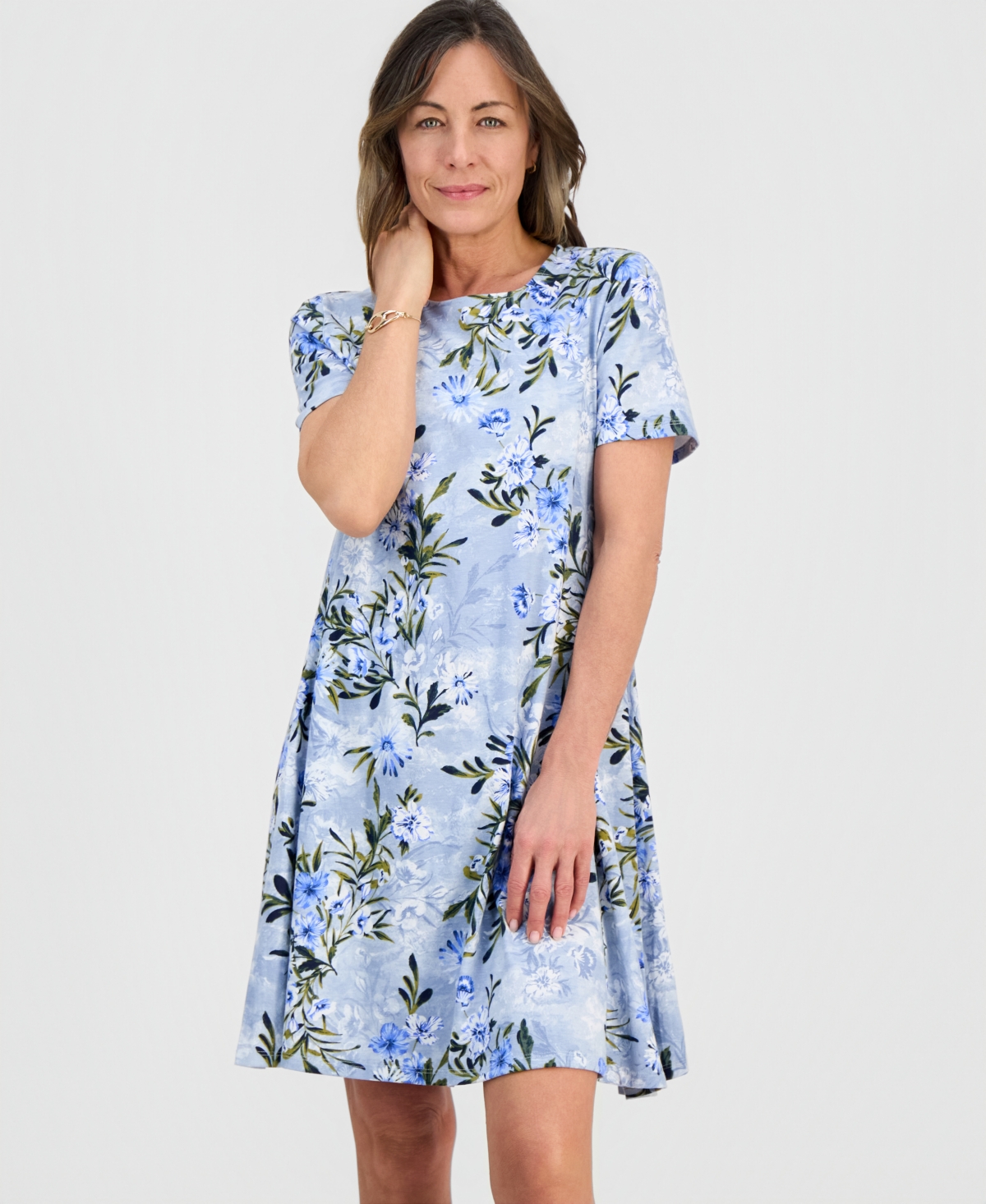 Style & Co Petite Short-Sleeve Floral T-Shirt Dress, Created for Macy's