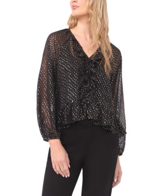 Women's Ruffle Front Long Sleeve Top