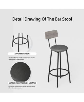 Bar Table Set with 4 Bar stools PU Soft seat with backrest, Grey, 47.24'' L x 23.62'' W x 35.43'' H