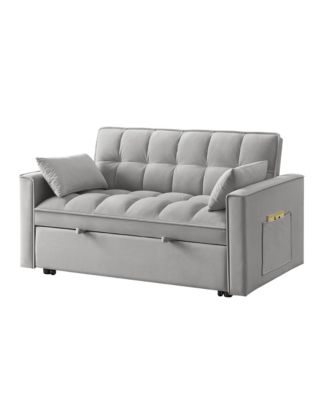 4 in1 Loveseat Sofa Bed with Armrests & Storage Pockets, Multi-Function Tufted Pull-out Sofa Bed with Adjustable