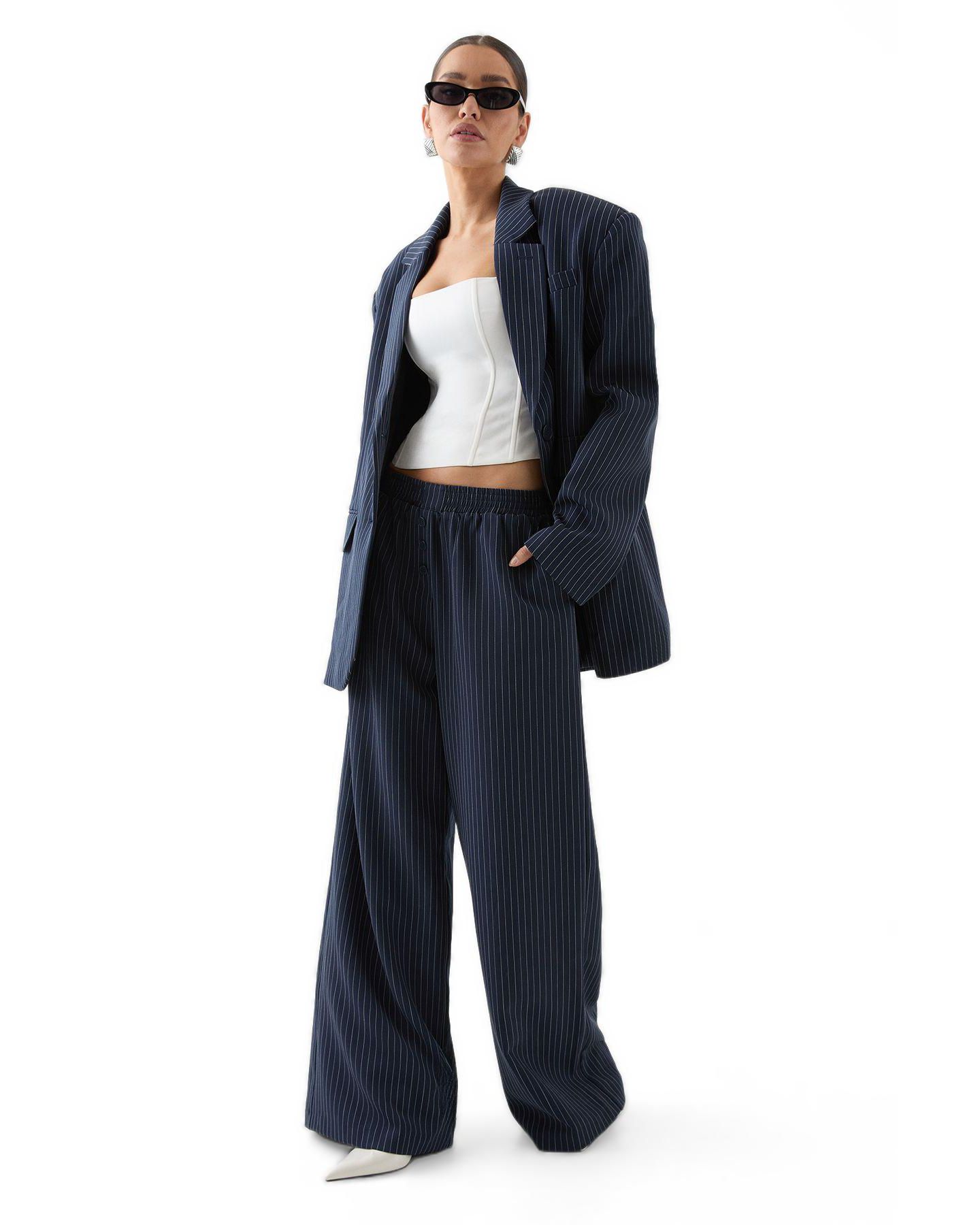 Женский пиджак MissPap Premium Pinstripe Oversized Blazer, цвет: Тёмно-синий — фото 2