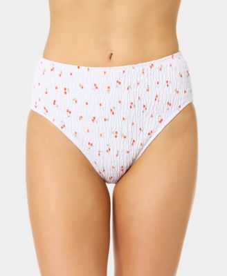 Women's Mini Cherry Smocked High-Waist Swim Bottoms