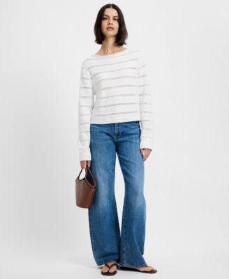 Women's Mozart Crochet Striped Boat Neck Sweater