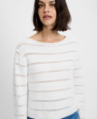 Women's Mozart Crochet Striped Boat Neck Sweater