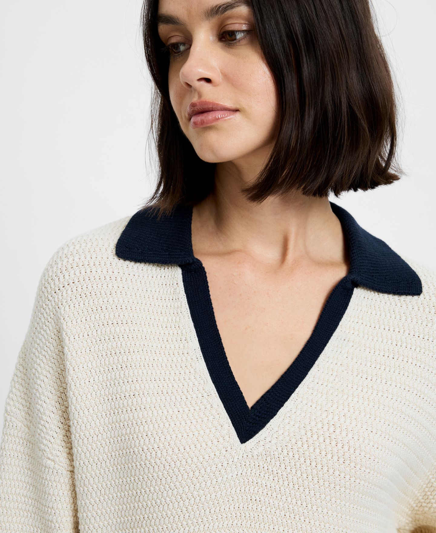 Женский свитер French Connection Mozart Contrast Trim Knit Pull-On, цвет: Экрю морской — фото 4