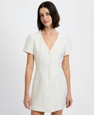 Women's Structured Taffeta V-Neck Mini Dress