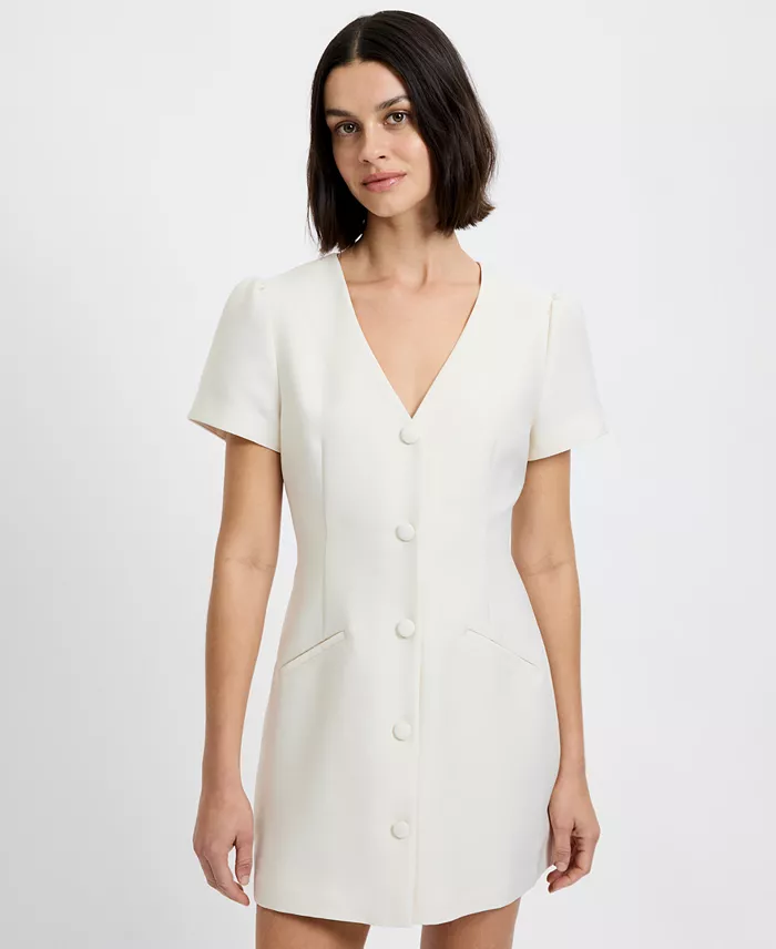 Women's Structured Taffeta V-Neck Mini Dress - thumbnail 3