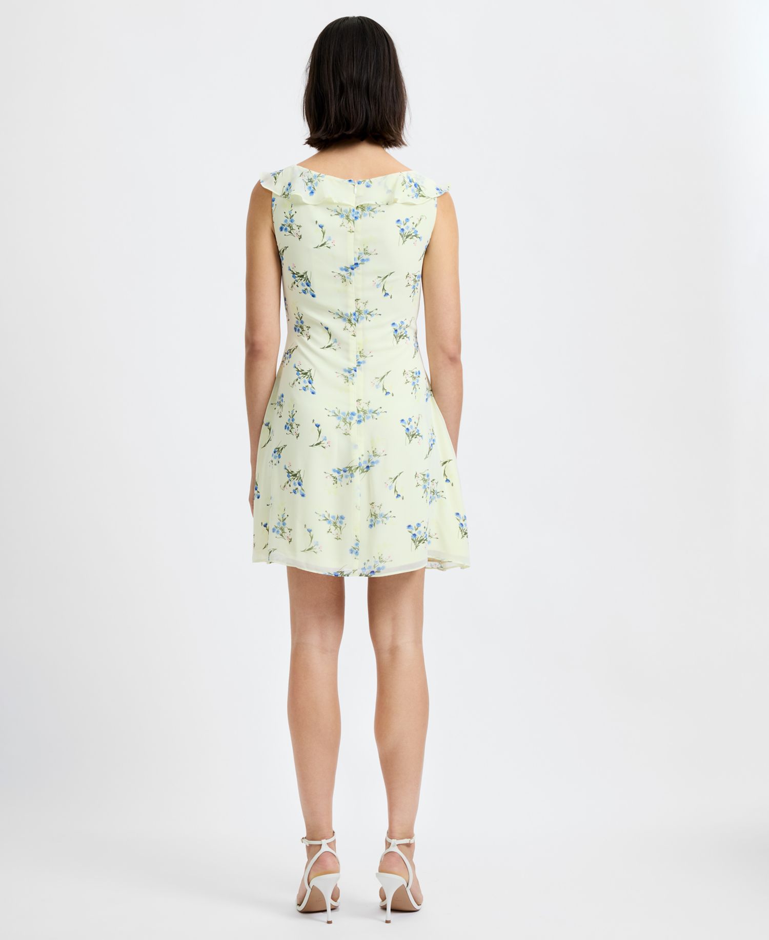 Women's Yellow Floral V-Neck Sleeveless Mini Dress
