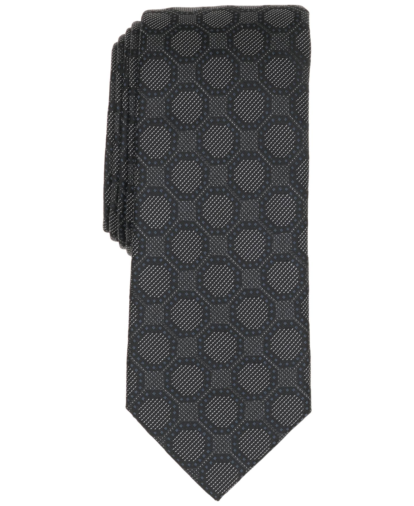 Мужской галстук Alfani Wallace Geometric Slim Tie, цвет: Чёрный — фото 1