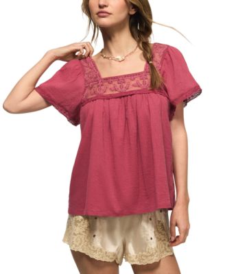 Women's Mesh Lace Square Neck Top