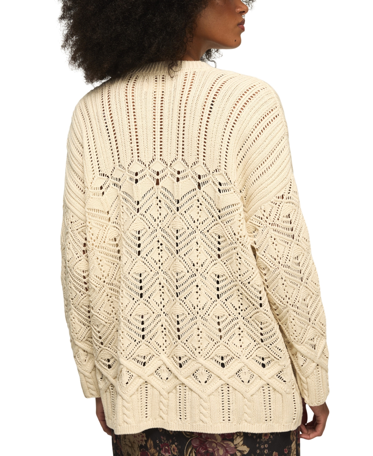 Lucky Brand Women's Mixed Stitch Open Front Cardigan Sweater