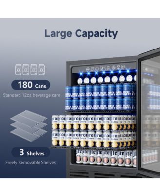 23.4-in W 180Can Built-in/Freestanding Single Zone Beverage Refrigerator in Black with Glass Door