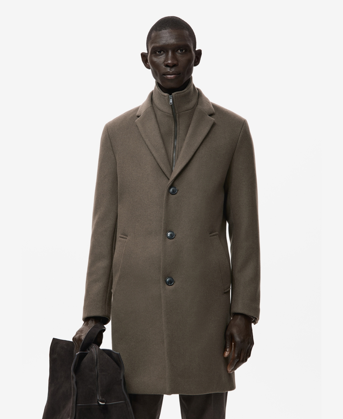Mango Men's Detachable Inner Collar Wool Coat
