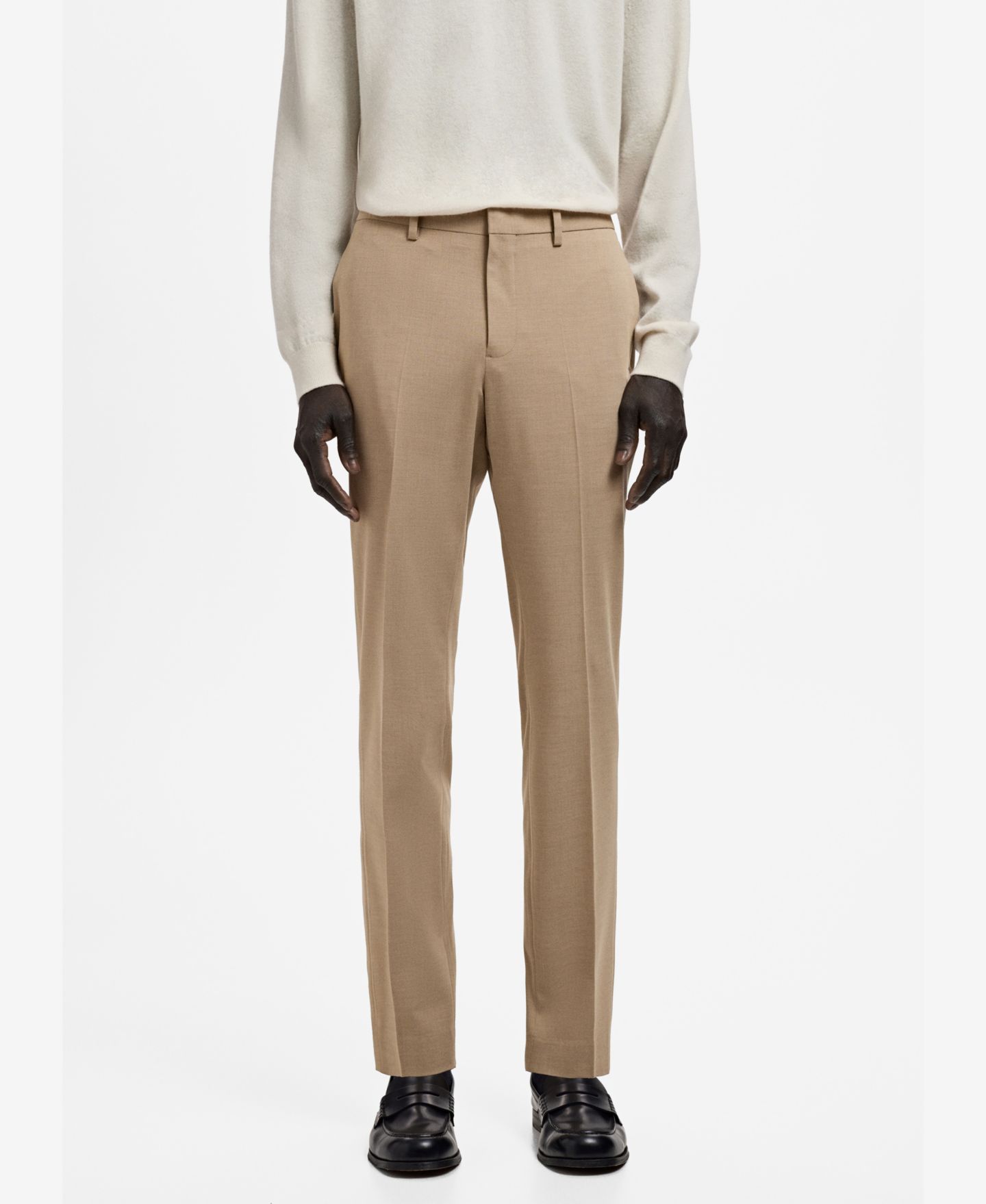 Мужские брюки MANGO Stretch Fabric Super Slim-Fit Suit, цвет: Бежевый — фото 1
