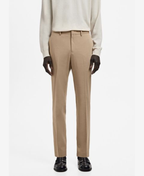 Мужские брюки Mango Stretch Fabric Super Slim-Fit Suit, цвет: Бежевый