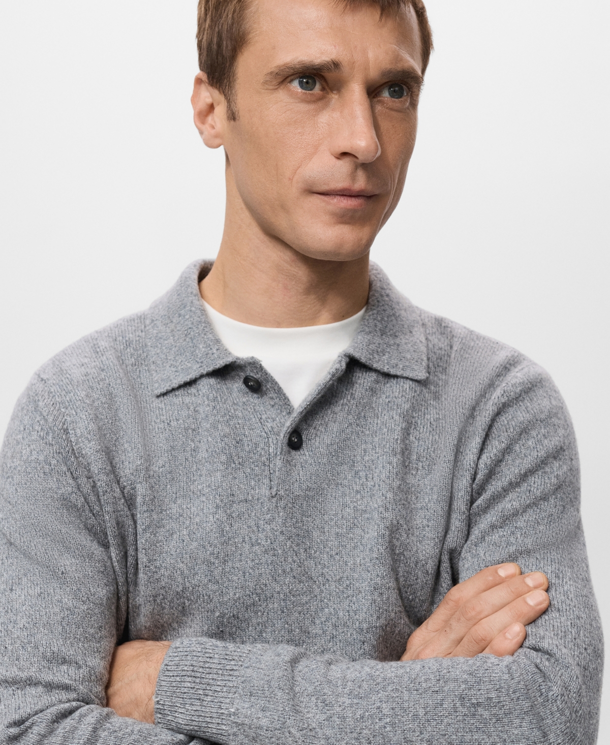 Mango Men's Knitted Wool Blend Polo Sweater