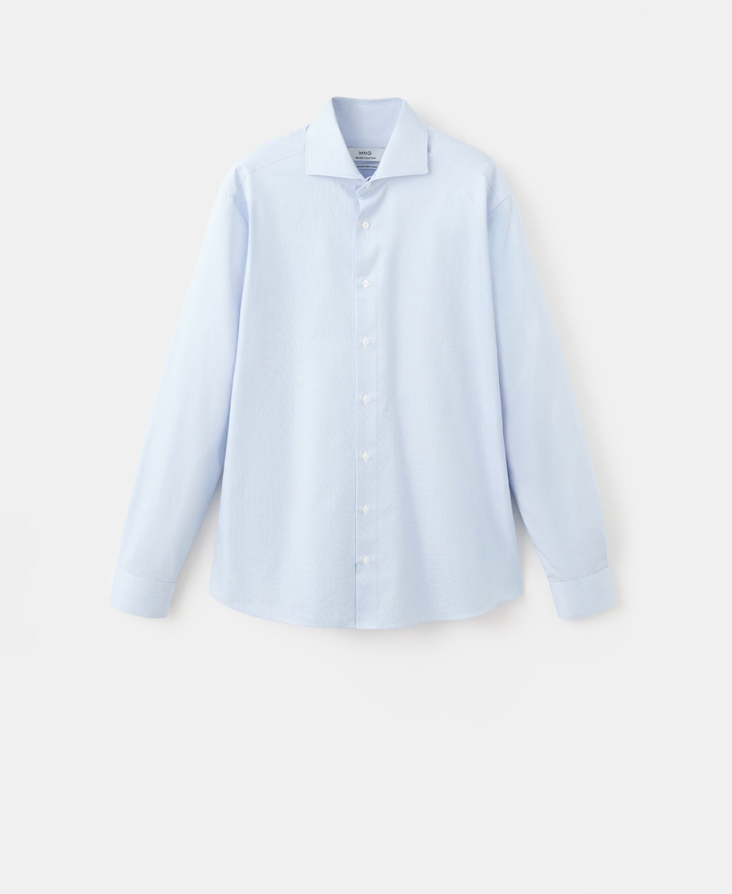 Мужская рубашка Mango Striped-Print Slim-Fit Dress Shirt, цвет: Небесно-голубой — фото 6