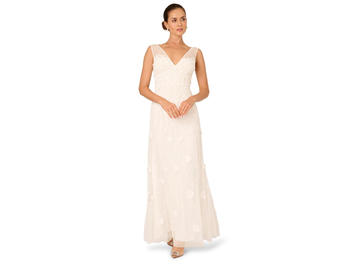 Женские платья Adrianna Papell V-Neck Beaded Sleeveless Gown, цвет: Слоновая кость — фото 1