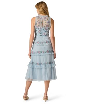 Women's Beaded Halter Neck Ruffle Midi Dress