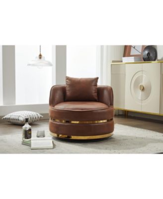 Swivel Faux Leather Barrel Chair, Single Accent Chair for Home/Office