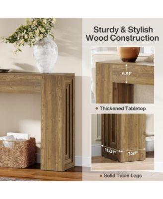 63-Inch Long Console Table, Farmhouse Narrow Sofa Table Behind The Couch, Natural Brown